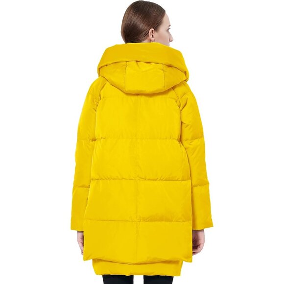 🆕 Women Yellow Thickened Down Fluffy Soft Rib-Knit Cuffs Light Rain Warm Jacket - Picture 2 of 6